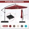 Dyed Polyester LED Offset Hanging Umbrella, 10x8.5 ft, 360 Tilt and Base